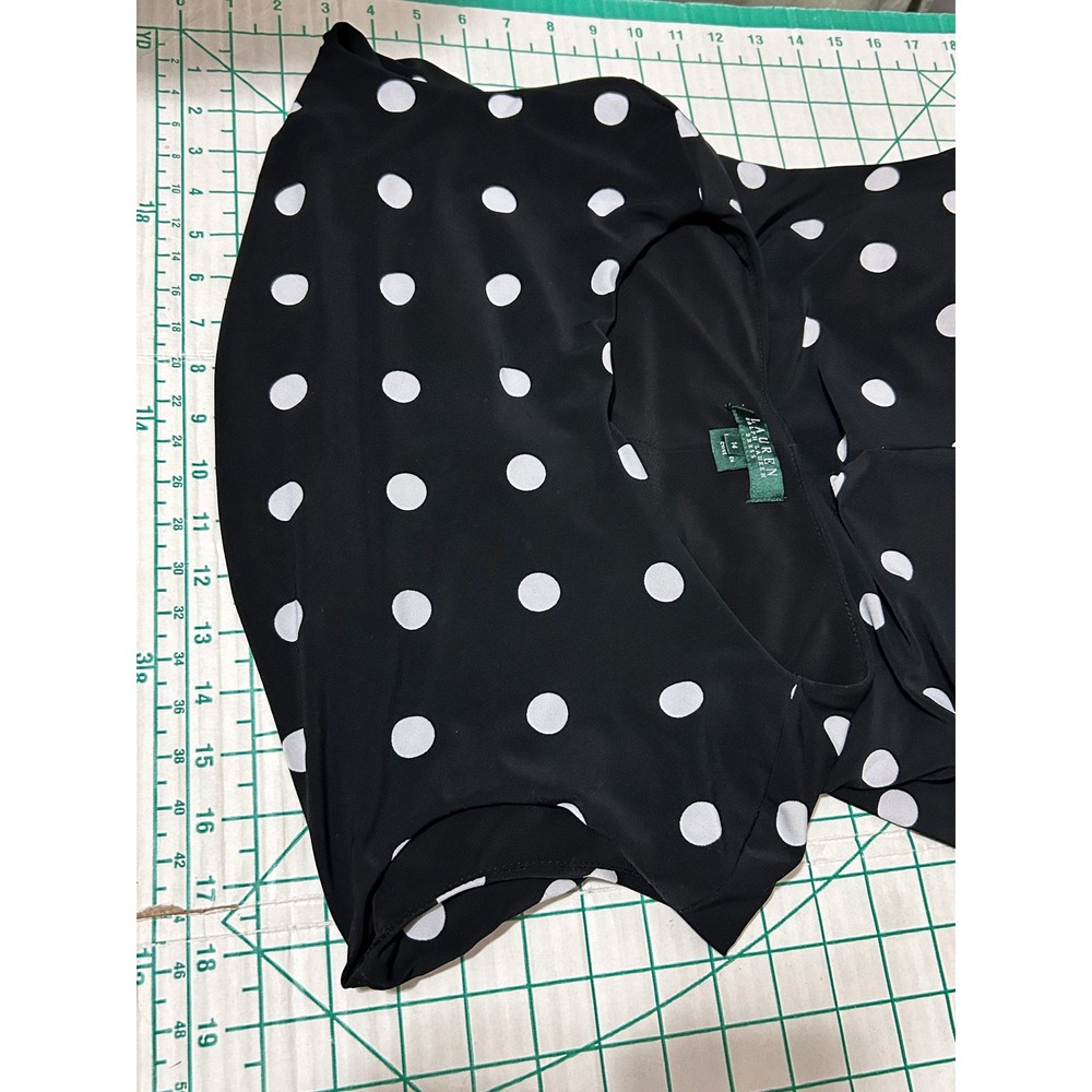 Lauren Ralph Lauren 14 Polka Dot Twist Front Sheath Dress Black White Sleeveless - Picture 4 of 11